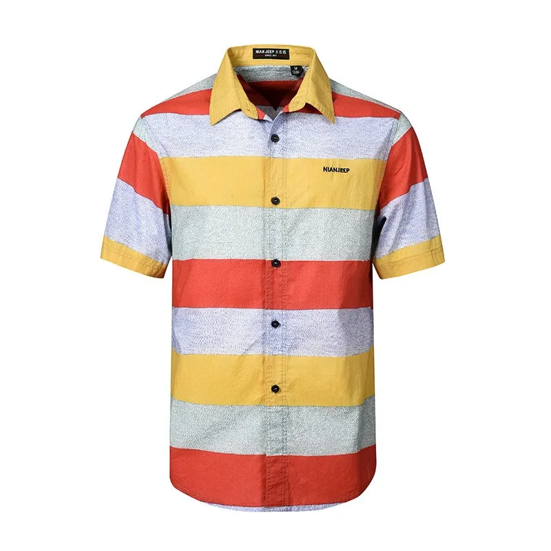 Бренд 100% Хлопок Полосатая летняя футболка с коротким рукавом рубашки отложным