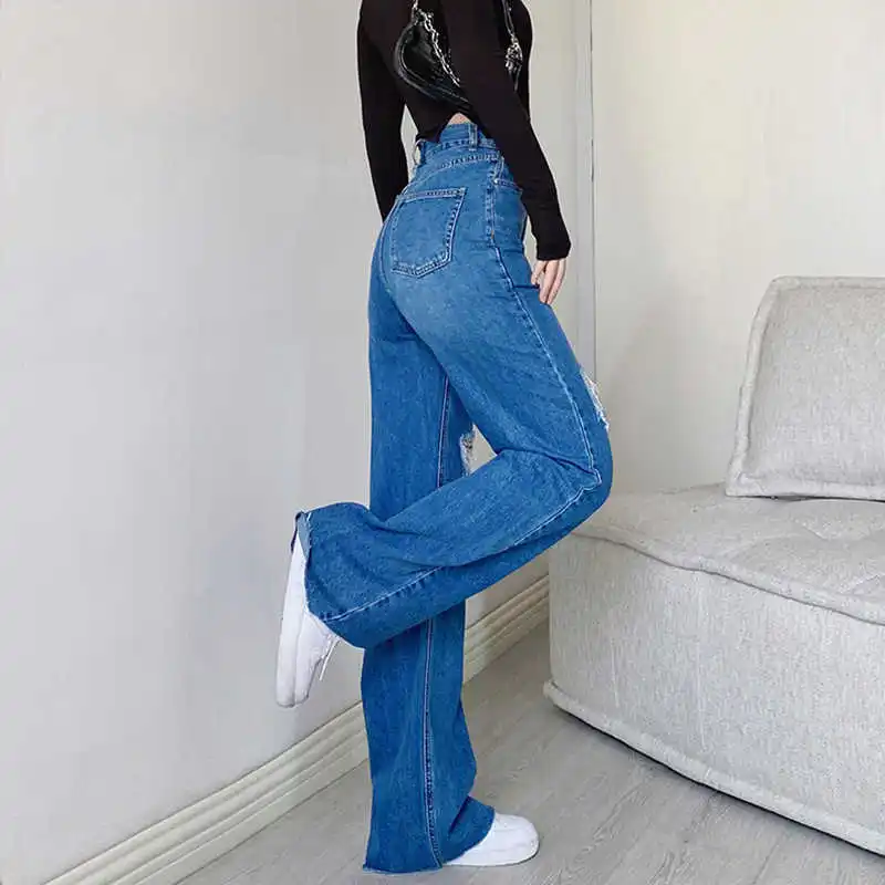 

High Waist Women's Fashion Jeans Baggy Straight Ripped Pants Ladies 2021 Spring Women's Joggers Casual Trouser Female Clothing