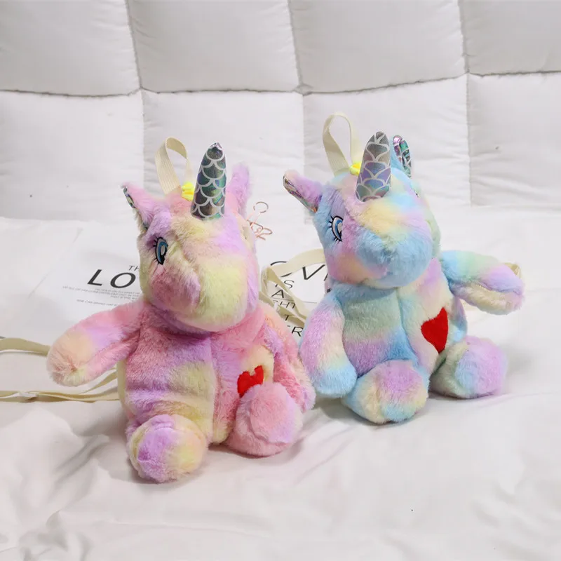 Girl Cute Backpack Personality Doll Student Messenger Bag Cartoon Doll Unicorn Plush Bag