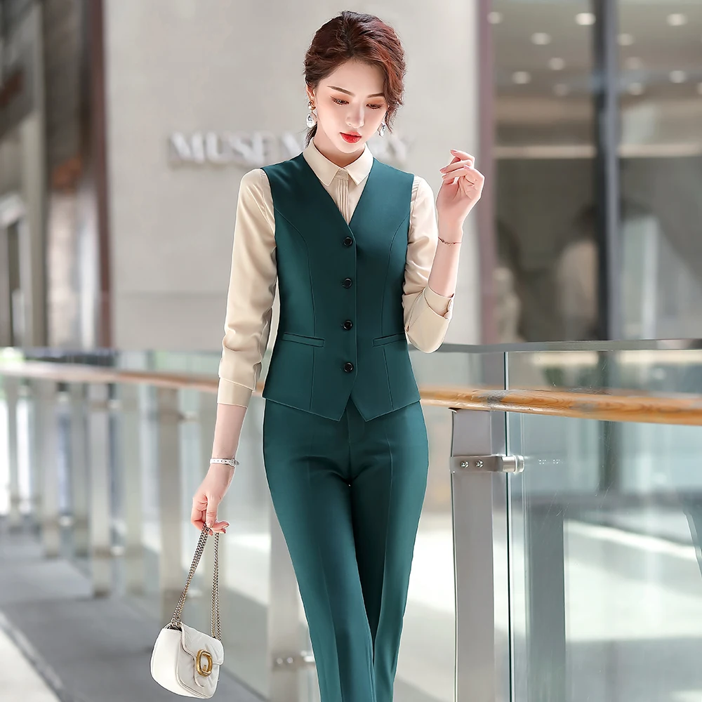 Высококачественный зеленый комплект из 3 предметов Женский офисный официальный
