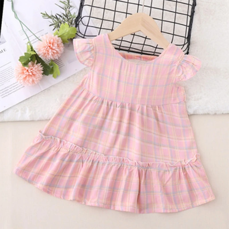 

Toddler Baby Girl Cotton Breathable Dress Princess Short Puff Sleeve Dress Casual Summer Children Jumper Skirt Sundress