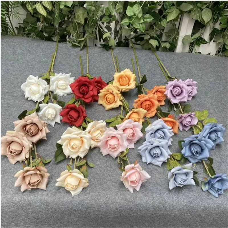 

5Pcs Long Stem Curling Rose (3 Heads/Piece) 33.46" Length Simulation Autumn Roses for Wedding Home Decorative Artificial Flowers