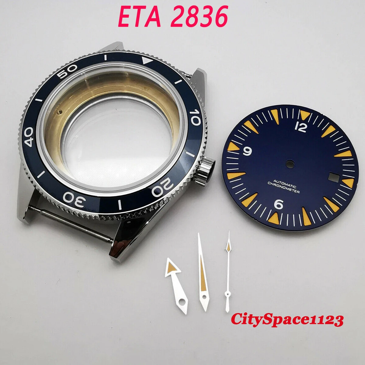 

41mm Ceramic Bezel Sapphire glass Watch Case Dial hands Fit ETA 2836 Miyota 8205/8215 DG2813,NH35 Movement