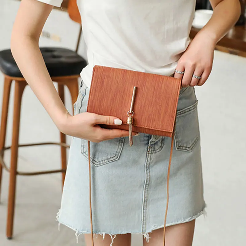 

Simple Solid Color Small PU Leather Crossbody Handbags Women Tassel Decor Casual Cellphone Shoulder Bags Purse Travel Wallet