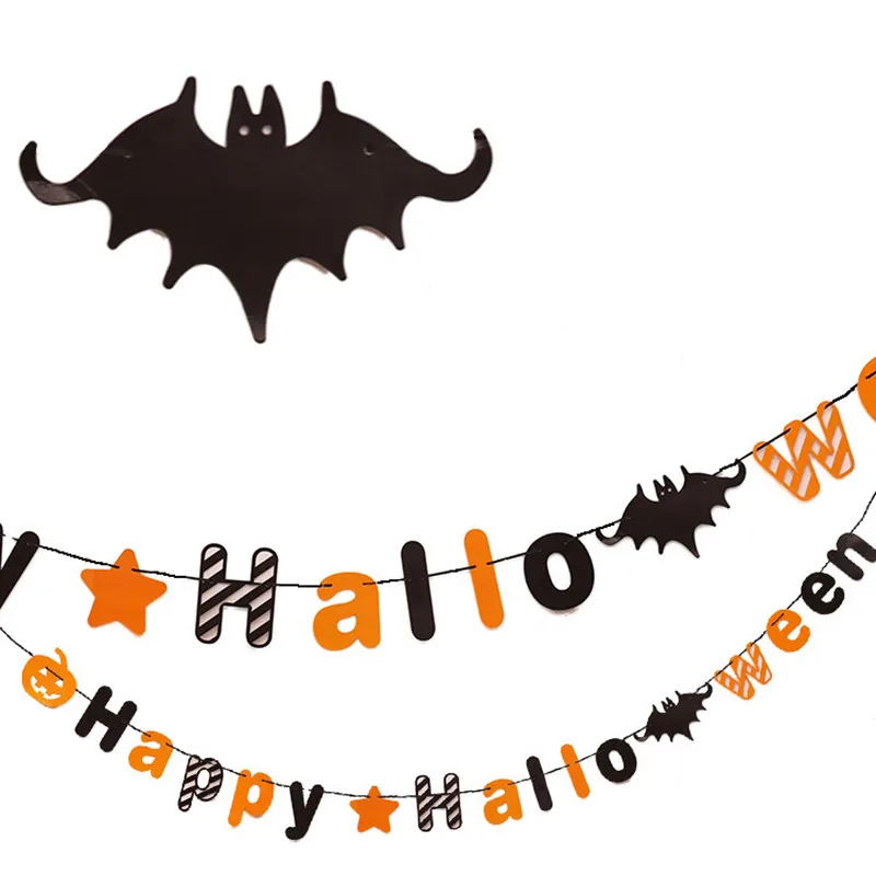 

1PCS Halloween Paper Banners Spider Bat Horror Skull Pumpkin Flag Garland Decor Halloween Banner Party Accessories Props Flags