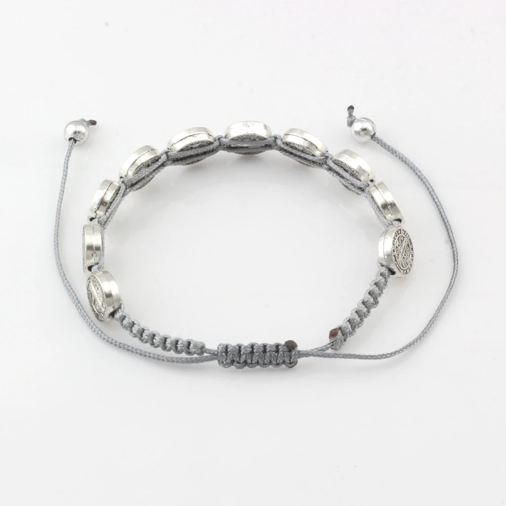 5 шт. из цинкового сплава медаль Святого Бенедикта на регулируемых серый шнур