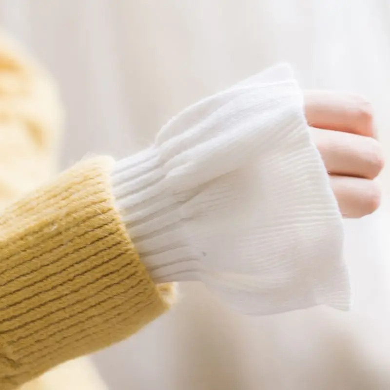 

2pcs/pair Knitted Fake Cuff Gloves Women Girls Korean Style Big Wave Wrist Decor
