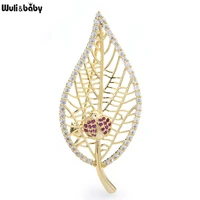 wulibaby cubic zirconia beetle leaf brooches for women designer flower party office brooch pin gifts