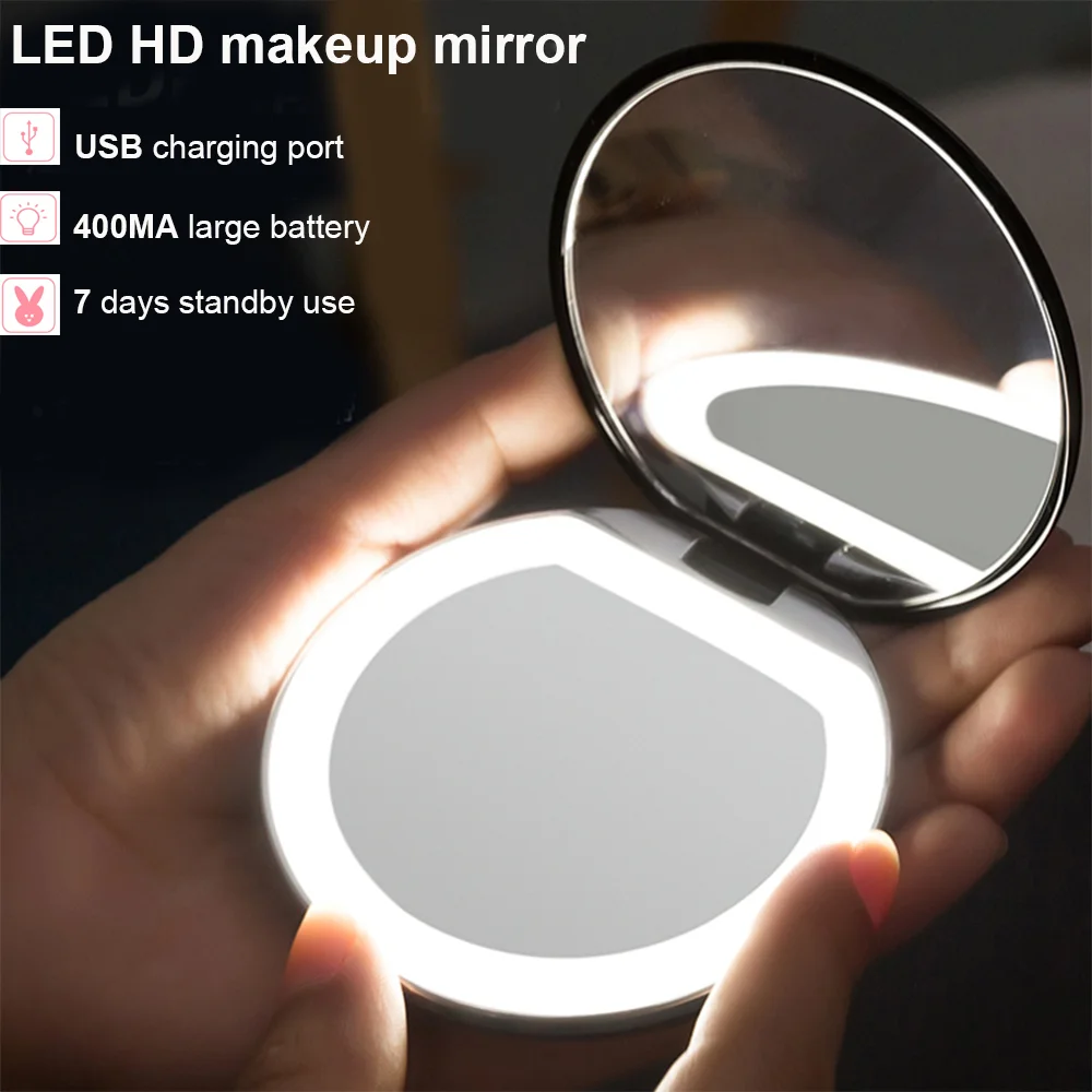 Valentine's Day Lighted Makeup Mirror Light Mini Round Portable Led Make Up Sensing Usb Chargeable | Красота и здоровье