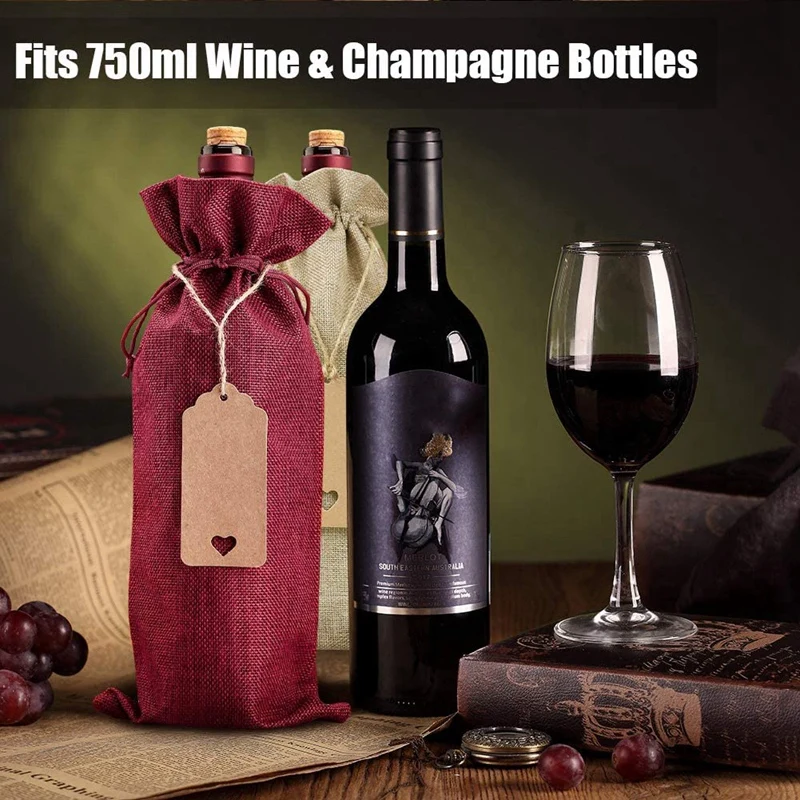 

Burlap Wine Bags Wine Gift Bags, 20 Pcs Wine Bottle Bags with Drawstring, Tag & Rope, Reusable Wine Bottle Covers Bags