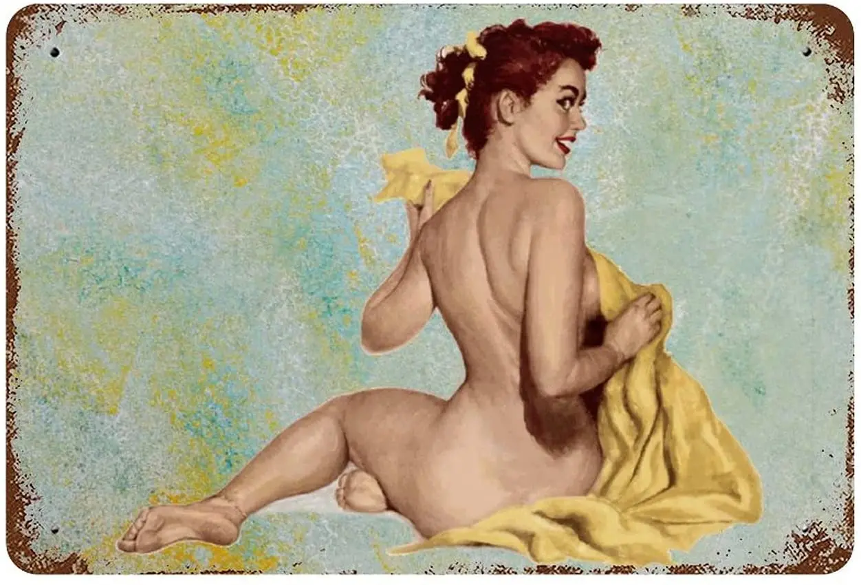 

EricauBird Bathroom Pin Up Girl Metal Sign Vintage Tin Aluminum Metal Plague Rustic Retro Poster Art Wall Decor Funny Sign for