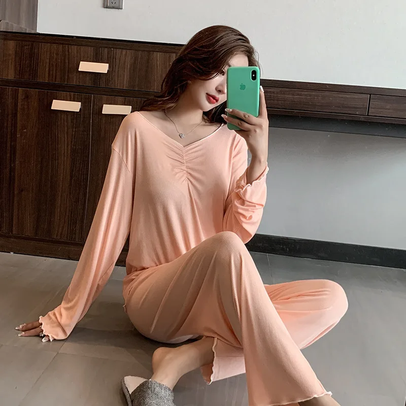Modal Pajamas Women's Spring Thin Long Sleeve Nightwear 2021 New Summer Air Conditioning Clothing 2Pcs Sets Homewear Sleepwear
