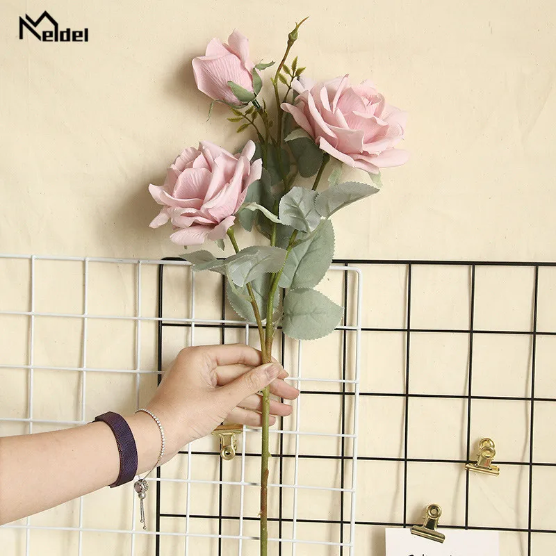 Purple Meldel искусственные Искусственные цветы красные шелковые розы Букет маленькие розовые цветы украшение дома аксессуары свадебный цветок розы Декор - Цвет: Purple