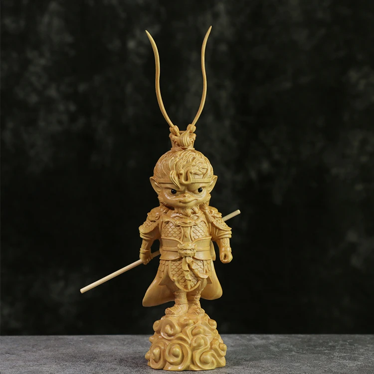 19 см Мультфильм Sun Wukong скульптура Будда на удачу из бокса Милая Обезьяна Король