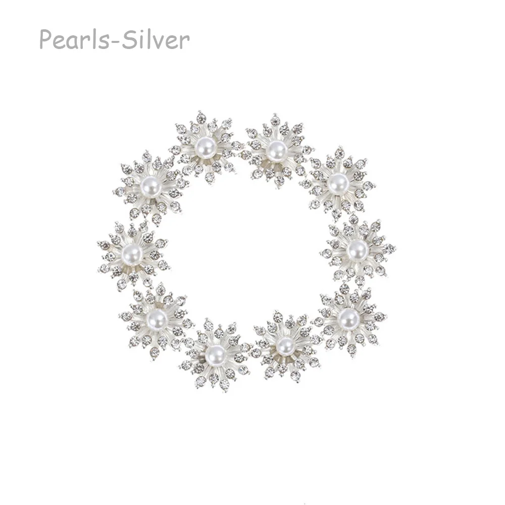 Pearl-Silver 10 шт Стразы снежинки кнопки плоское покрытие жемчужная Пряжка швейная одежда украшение для одежды шпилька аксессуары - Цвет: Pearl-Silver