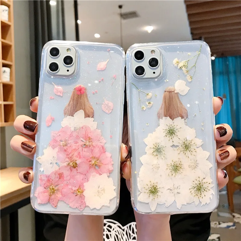 Чехол для телефона с сухими цветами iPhone 11 X XS XR Max 6 6S 7 8 Plus Pro красивая девушка