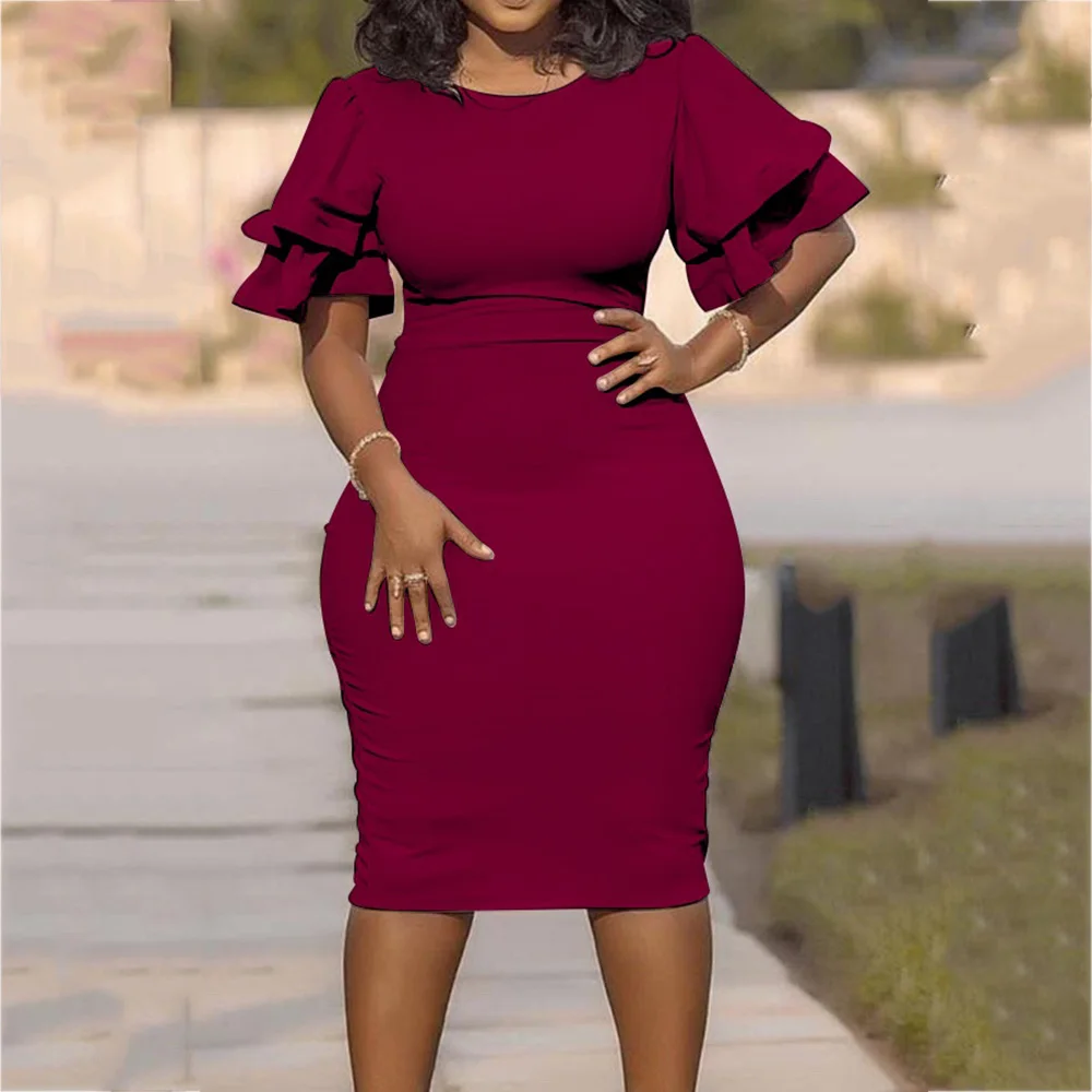 

Красное Облегающее Платье миди размера плюс в африканском стиле, женские розовые Коктейльные Вечерние платья, элегантное винтажное офисно...