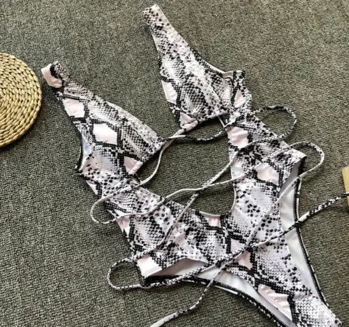 

Sexy Women Girls One-Piece Leopard Printed Swimsuit Bandage Monokini Hollow Out Beachwear Swimwear Summer Bikini Bathing Suit