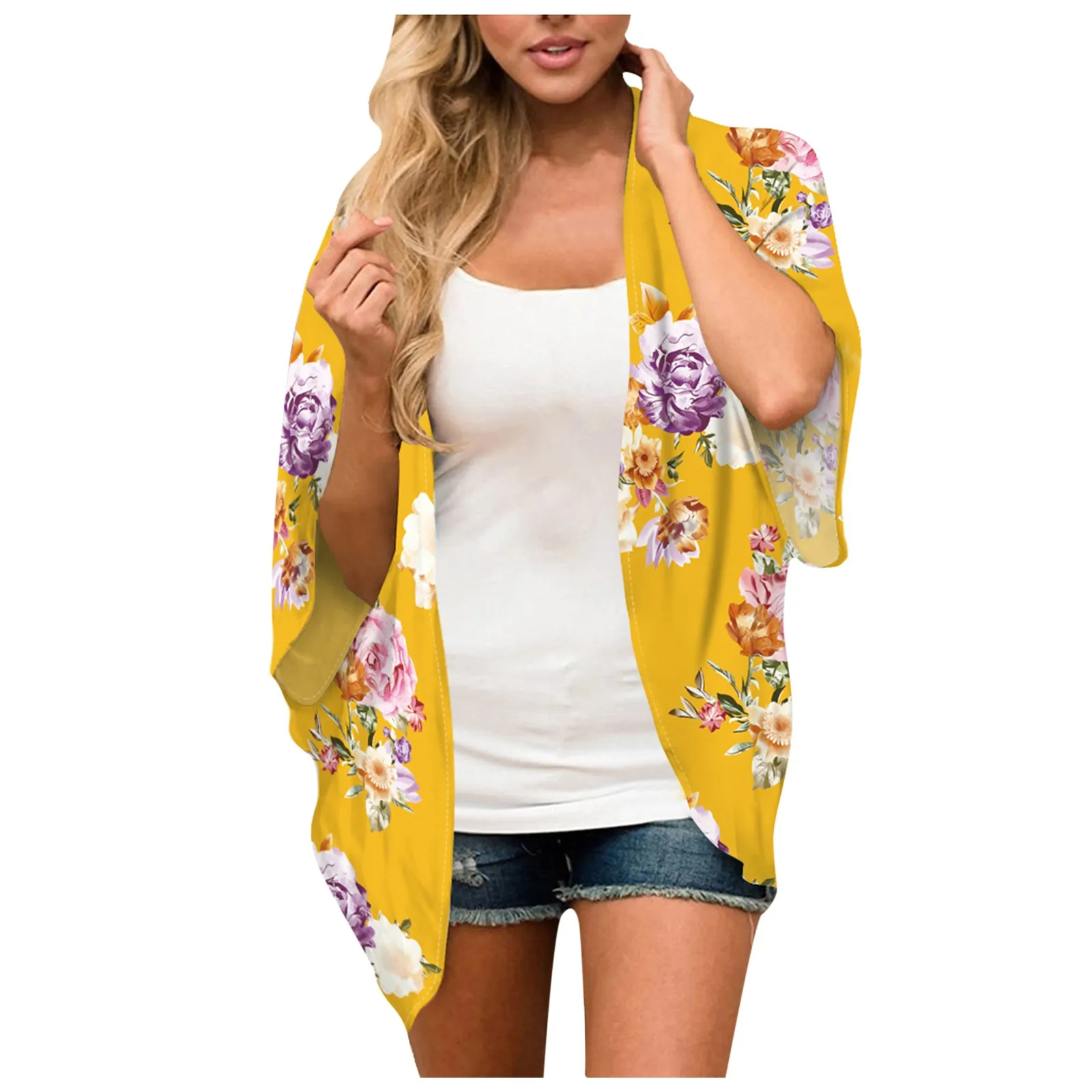 

Женское пальто с рукавами-фонариками и принтом, Свободный кардиган-кимоно, блузка свободного покроя, женская одежда для лета 2021