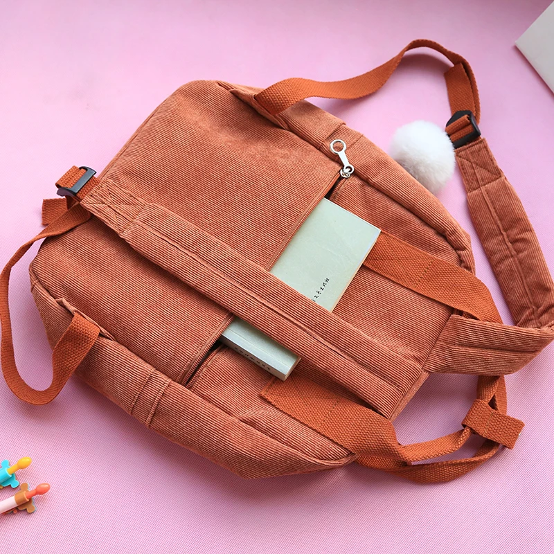 Женский вельветовый рюкзак atinfor однотонный с меховым шариком и защитой от кражи