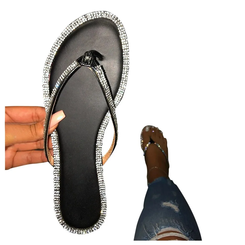 

Women's Flat Slippers Casual Beach Sliders Outdoor Crystal Roman Shoes Резкий Поворот Chanclas Tongues Flip Flop Slippers #srn
