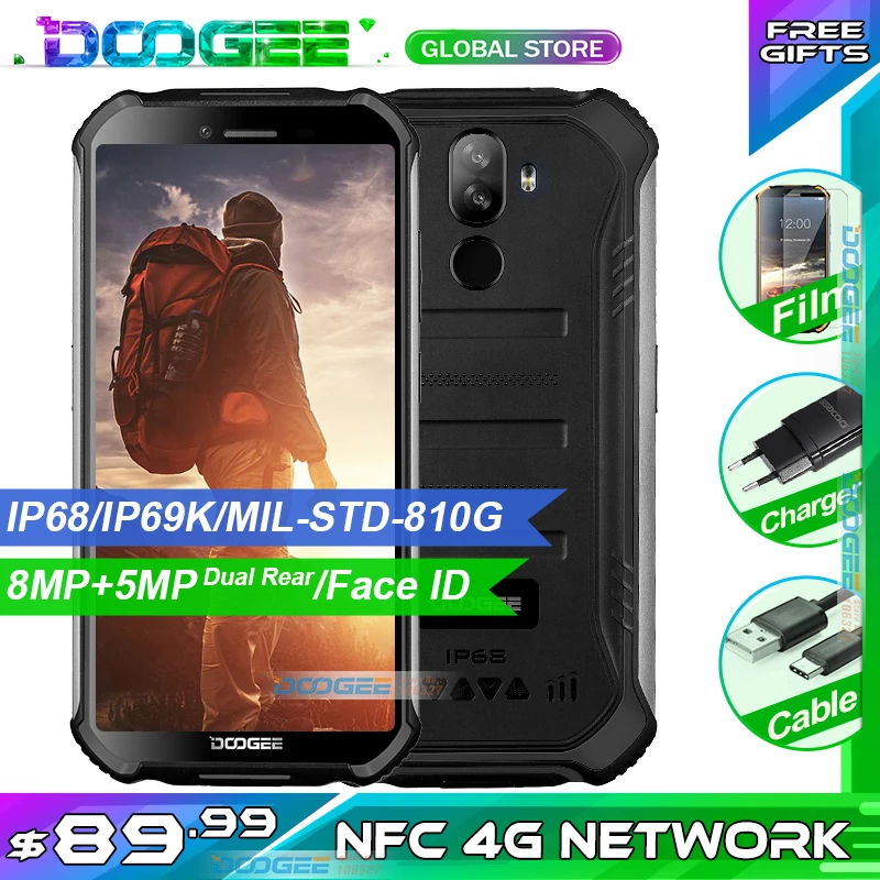 DOOGEE S40 4 GNetwork прочный мобильный телефон 5,5 дюймов дисплей 4650 мАч MT6739 четырехъядерный 3 ГБ ОЗУ 32 Гб ПЗУ Android 9,0 8.0MP IP68/IP69K