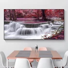 Картина на холсте с природным водопадом, пейзаж, лес, красное дерево, пейзаж, плакаты и принты, Настенная картина для декора гостиной