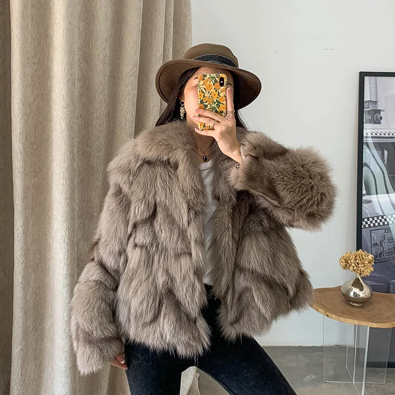 Enlarge Korean Style Winter Real Fox Fur Coat Women Oversize 2021 Pockets Solid Female Coat Real Photo High Quality Natural Fur Overcoat