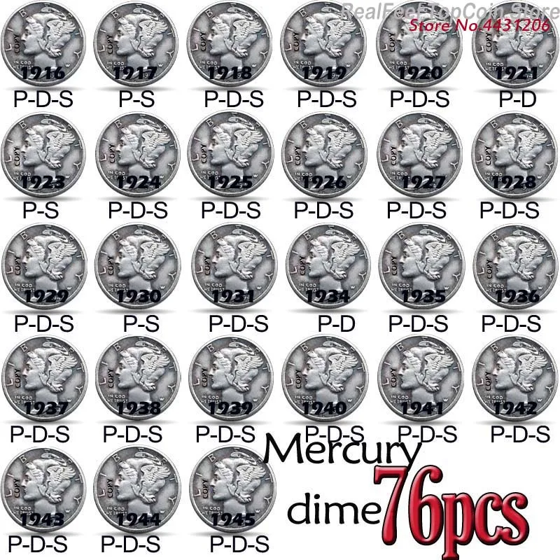 76 шт. копия Американских Монет 1916 1945 монеты Mercury Penny 2 5 г|Безвалютные монеты| |