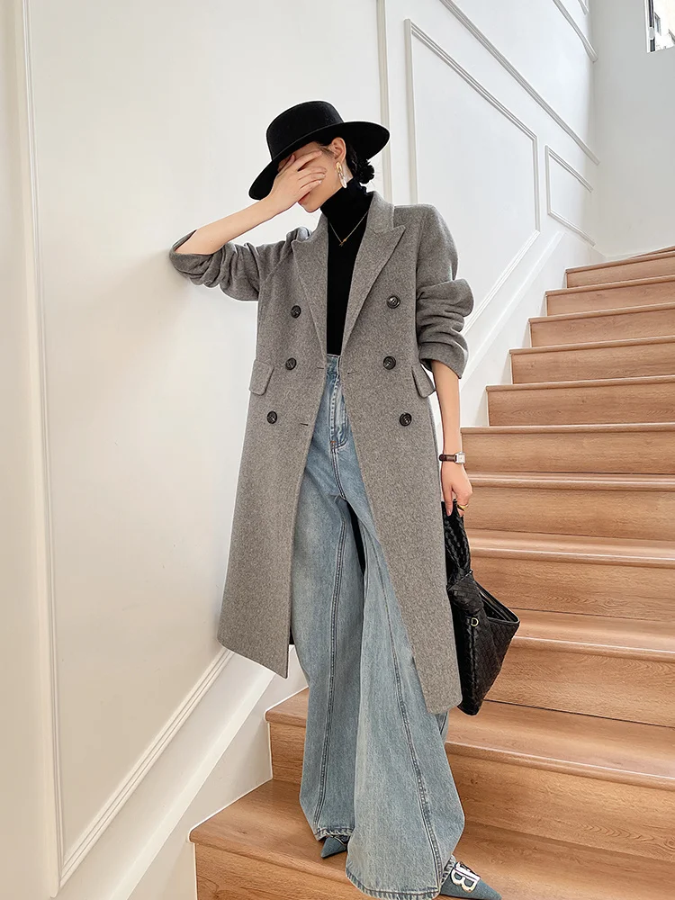 

Double sided cashmere coat women's middle and long knee length autumn and winter 2021 new slim and thin high-end wool coat