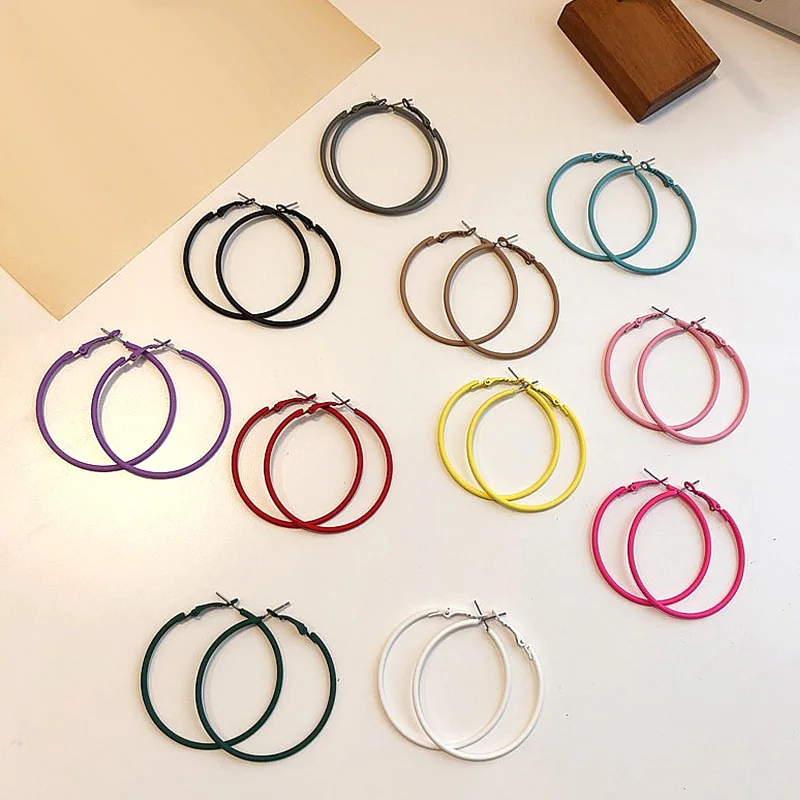 New Trendy 60mm Large Hoop Earrings Neon Color Painted Big Circle Earring Oversized Loop For Women Brincos Gifts | Украшения и