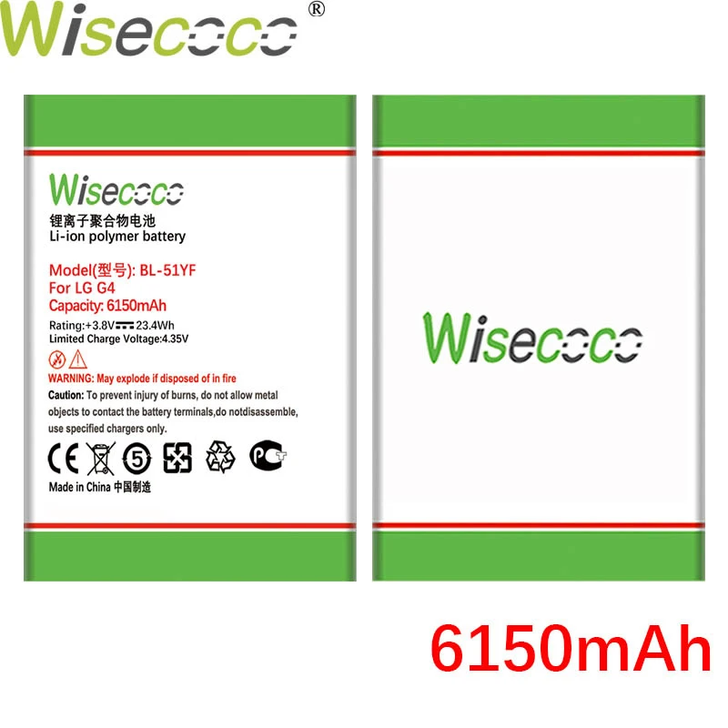 

Wisecoco 6150 мАч BL-51YF Батарея для LG G4 H815 H818 H810 VS999 F500 телефон в наличии Батарея + номер для отслеживания