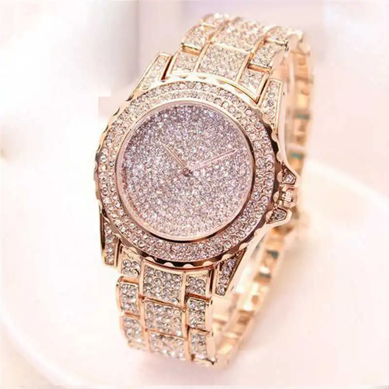 Rose Gold Женские часы с бриллиантами и кристаллами, модные роскошные женские часы из нержавеющей стали, кварцевые наручные часы relogio feminino - Цвет: Rose Gold