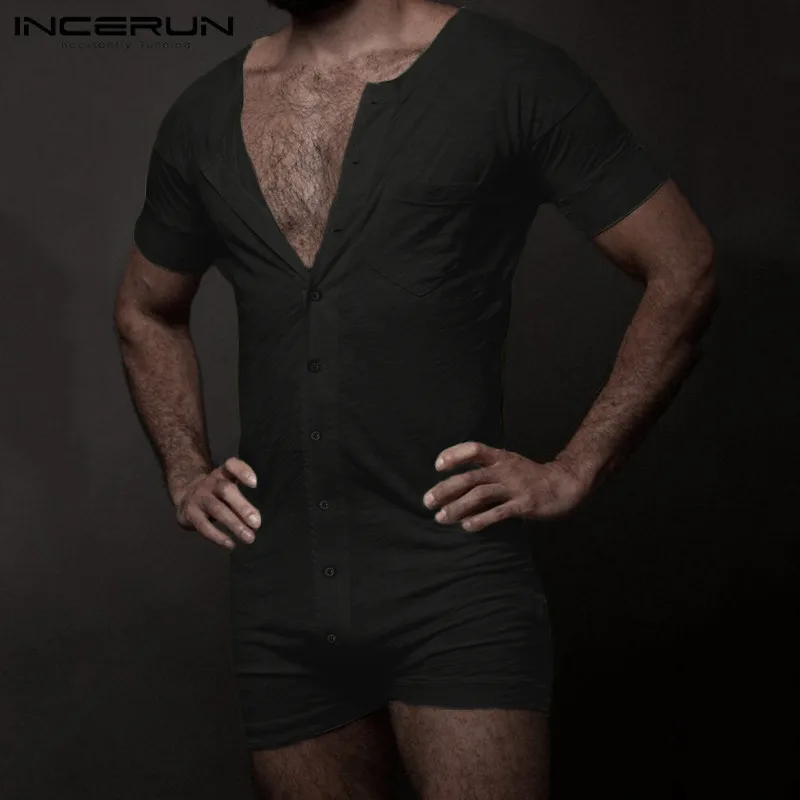 

INCERUN Solid Color Men Pajamas Rompers Short Sleeve O Neck Cozy Casual Jumpsuits Homewear Fitness Sleepwear Overalls Shorts Men
