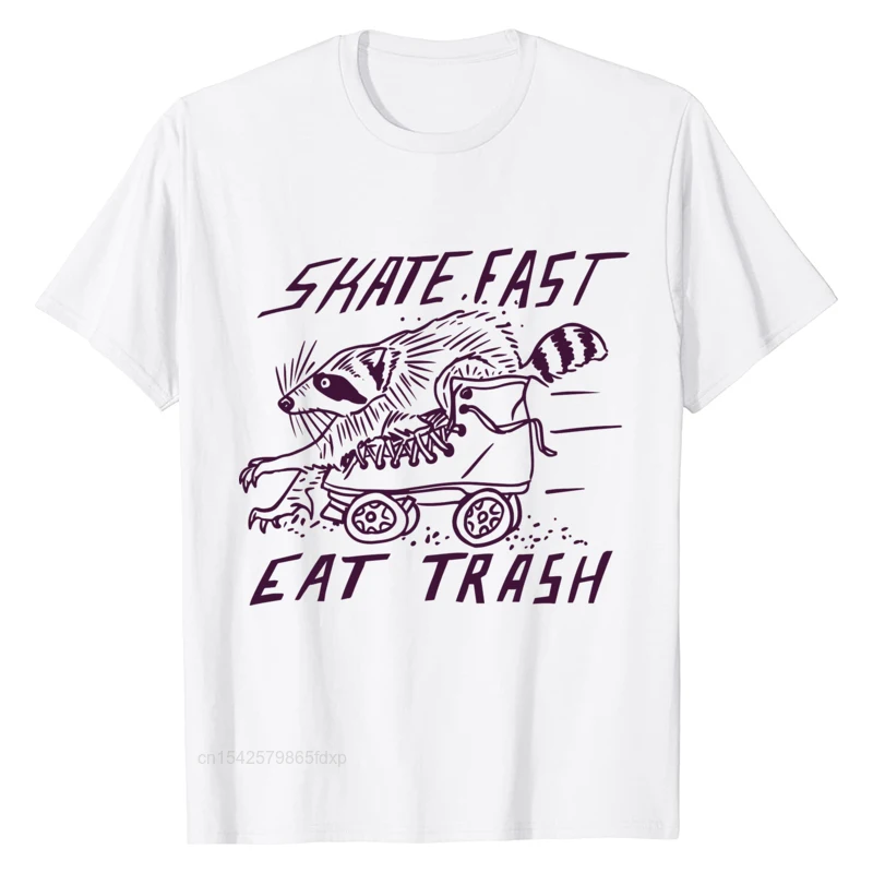

Summer Trendy T Shirt Small Raccoon SKATE FAST EAT TRASH T-Shirts Japanese Anime Personalized High Quality Printing Men T Shirt