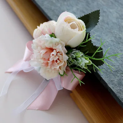 

Европейский ретро Свадебный корсаж для невесты и корсаж для жениха имитация розы корсаж для подружек сестер на запястье искусственная Цвет...