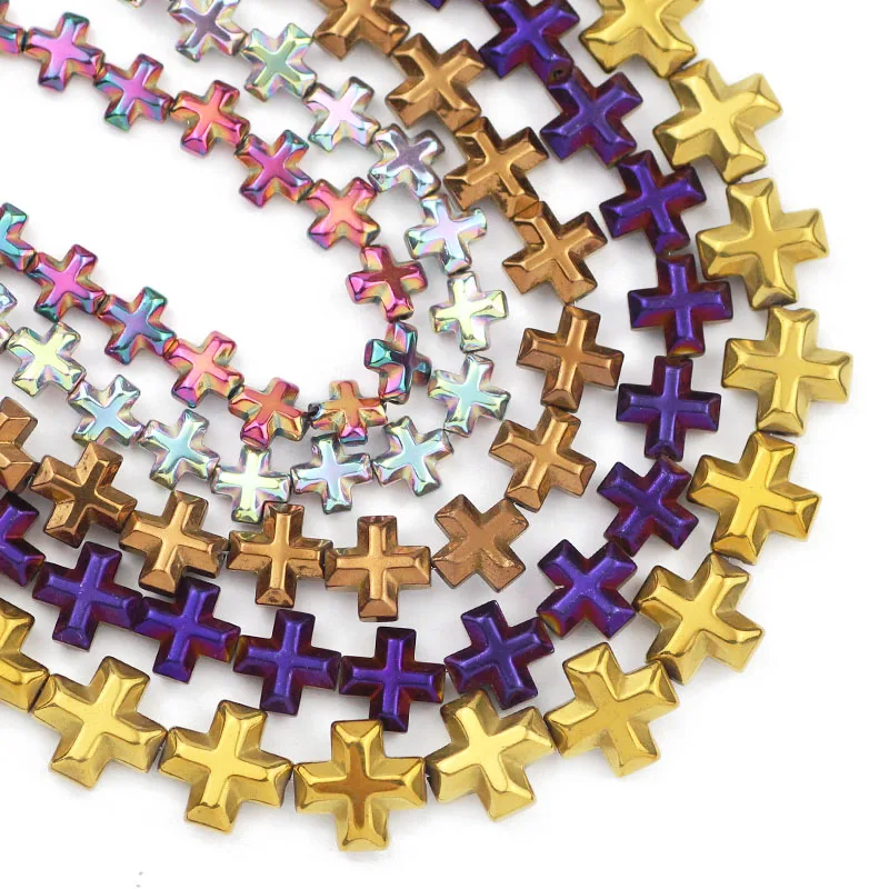 6/8/10 мм Крест Иисуса из гематита синий золотой зеленый натуральный фиолетовый