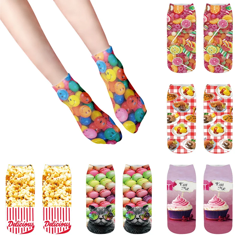 Женские Носки с рисунком Конфета попкорн забавное творчество хлопковые носки