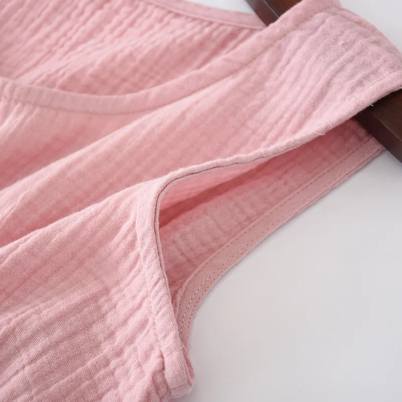 100% Crepe Cotton Nightgown Women's Pajama Dress Soft Sleepdress Nightshirt Tank Nightdress Sleeveless Sleepwear Sexy Sleepshirt