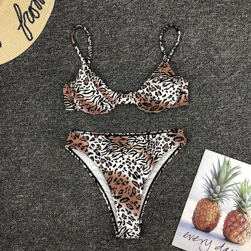 

Cheap Push Up Bikini Set Sexy Bathing Suit Swimwear Women Leopard Print Swimsuit Female 2021 Fashion Summer Bathers New Biquini