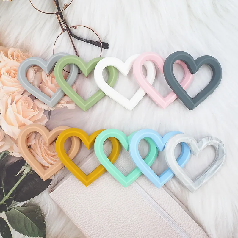 Chenkai 50PCS BPA Free Silicone Heart Teether Pendant Nursing DIY Baby Shower Pacifier Dummy Teether Sensory Toy Accessories