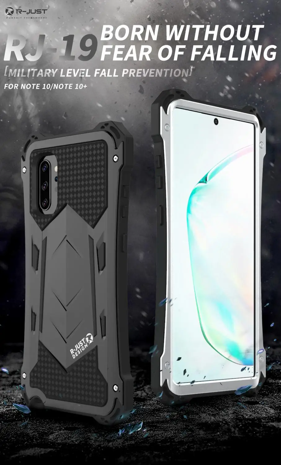 

R-Just Phone cases Aluminum Heavy Shockproof Metal+Silicone Phone Cover for Samsung galaxy note 10 10 pro case