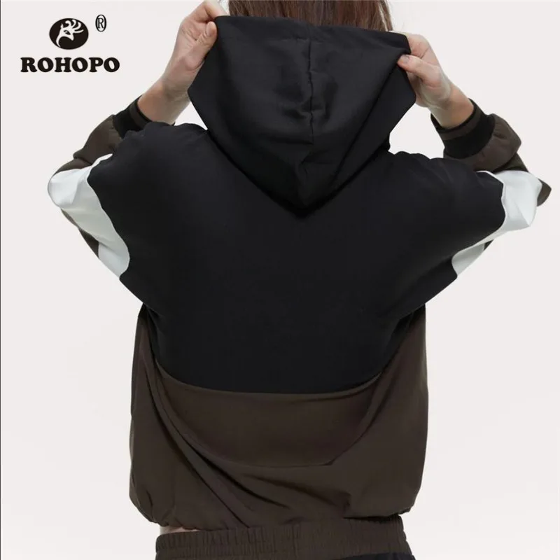 ROHOPO лоскутный пуловер с капюшоном куртка передний карман верхняя одежда на