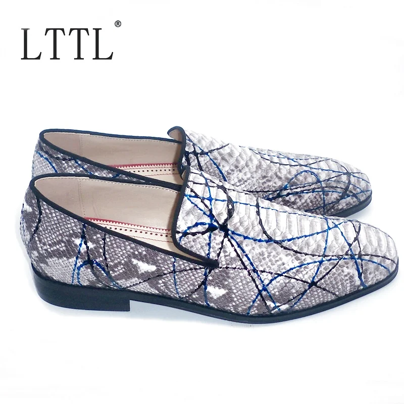 LTTL Новое поступление ручной работы серые змеиные граффити узор Лоферы Роскошные