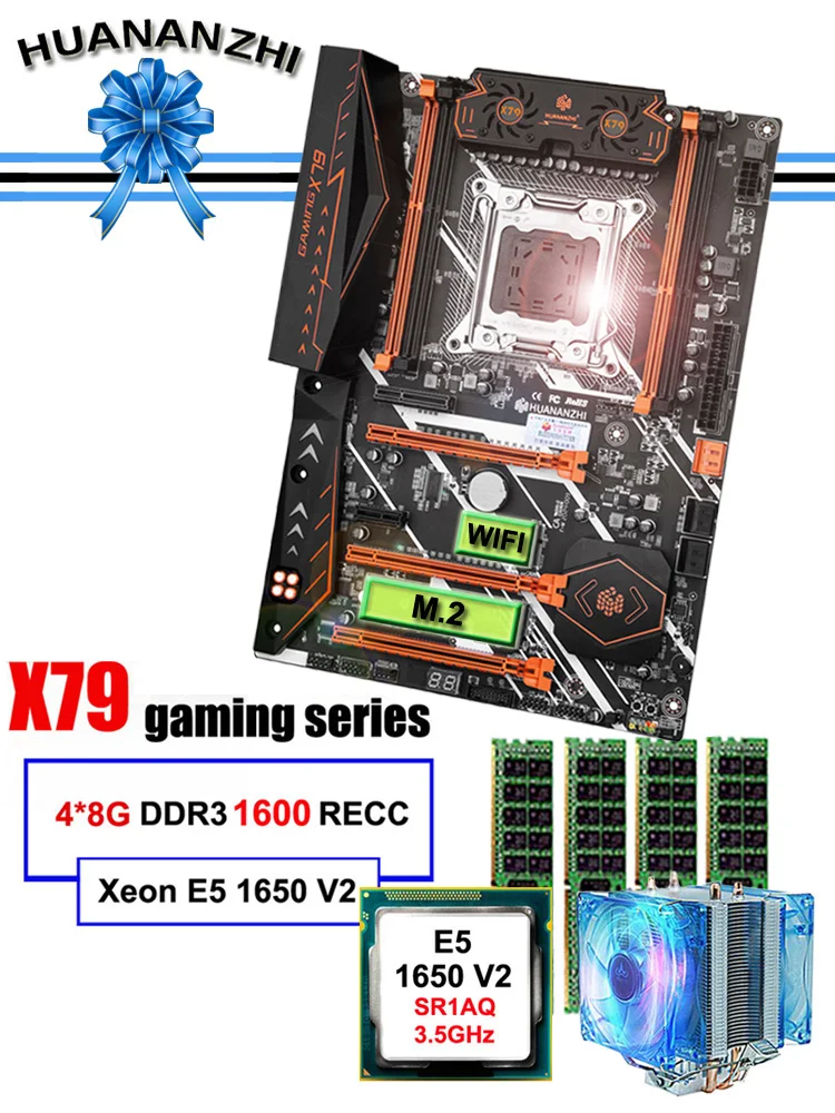 

Famous Brand HUANANZHI Deluxe X79 Motherboard with M.2 Slot CPU Intel Xeon E5 1650 V2 with Cooler RAM 32G(4*8G) 1600 REG ECC