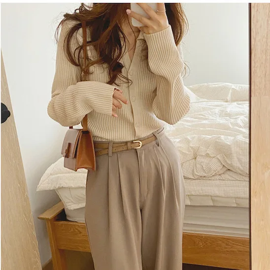 

Fashion Cropped Cardigan for Women Solid Color V-neck Knitted Cardigan Women's Slimming Sweater Women