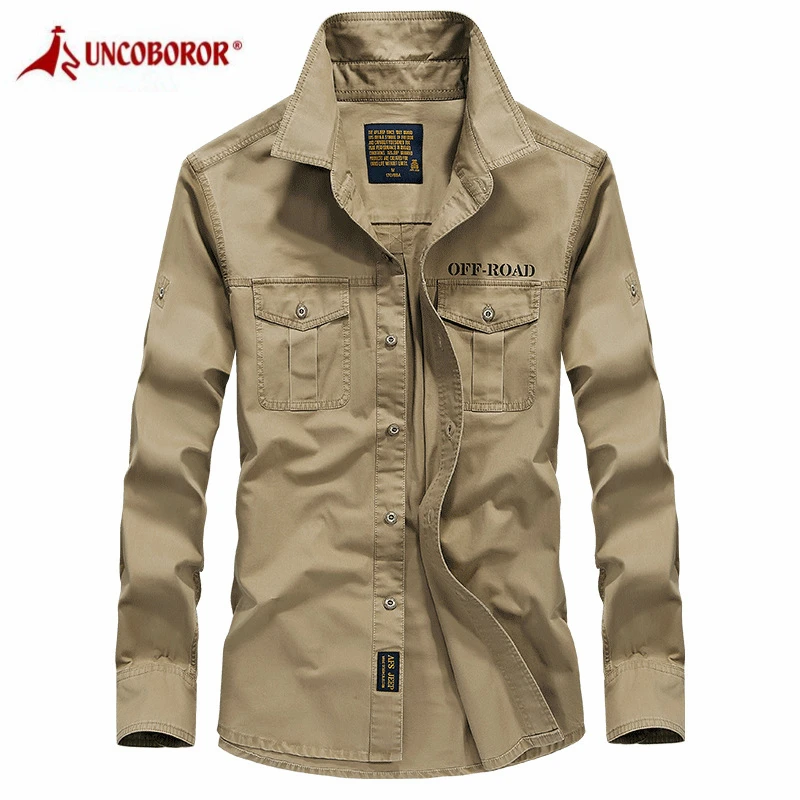 Рубашка мужская с длинным рукавом и отложным воротником из 100% хлопка | Мужская