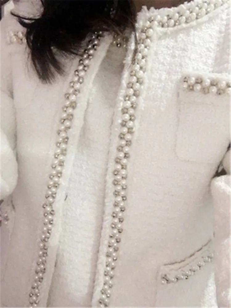 Женская Классическая Осенняя офисная тонкая твидовая куртка с бусинами в стиле