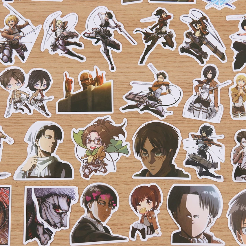 Pegatinas impermeables de PVC de Anime ataque a los Titanes, tabla de Skate de nevera, Maleta, Grafiti de manualidades, 50 unidades por paquete-1