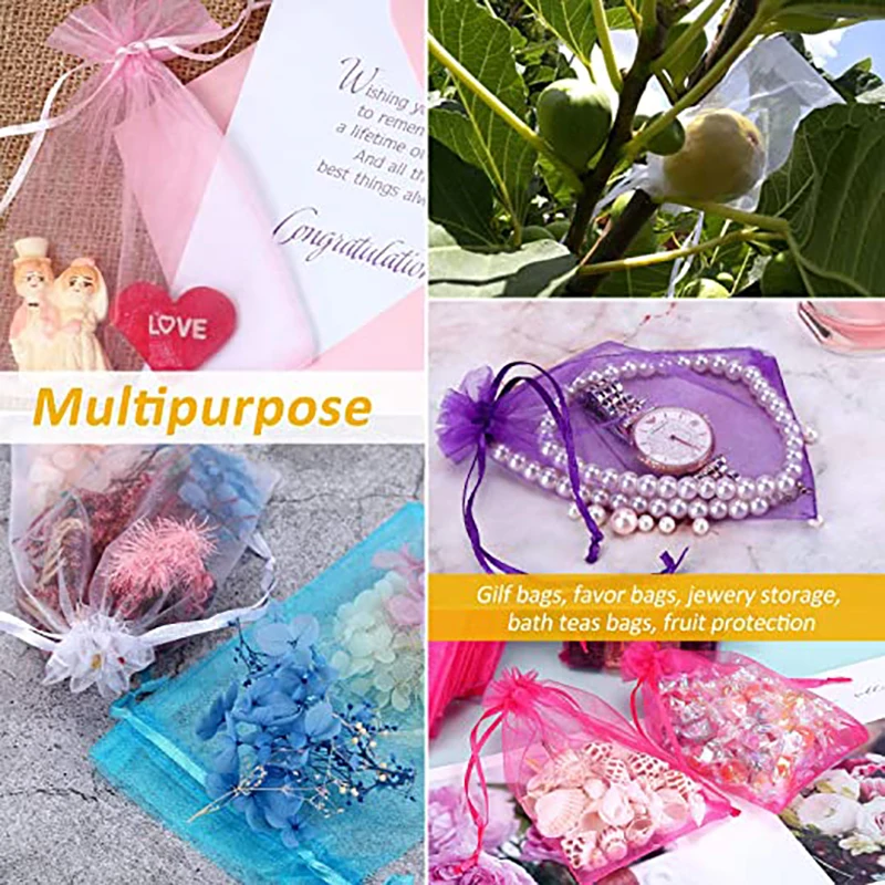 50pcs/lot 7x9cm 9x12cm Drawstring Organza Bags Jewelry Packaging Bags Candy Wedding Birthday Bags Gifts Pouches Sweets Pouches